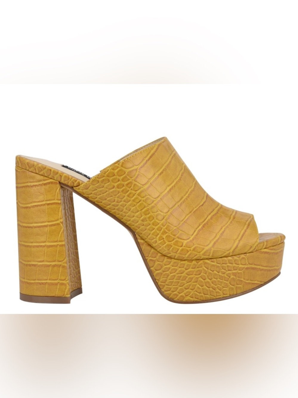 Nine West Yellow Croc Platform Mule Heels Size 7